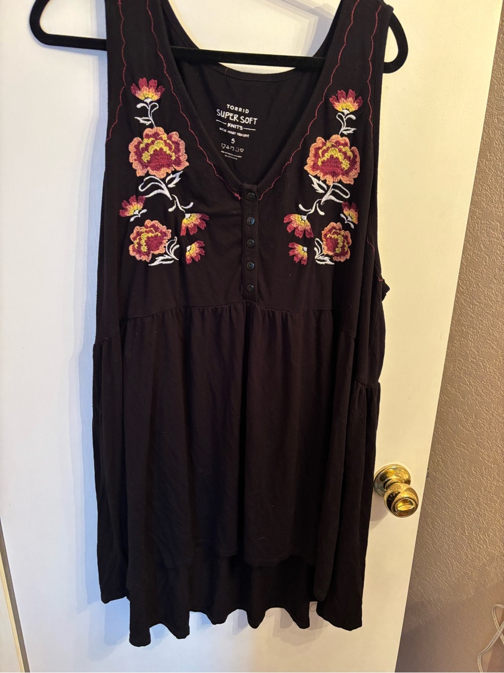 torrid Black Sleeveless Tank with Pink & Yellow Floral Embroidery